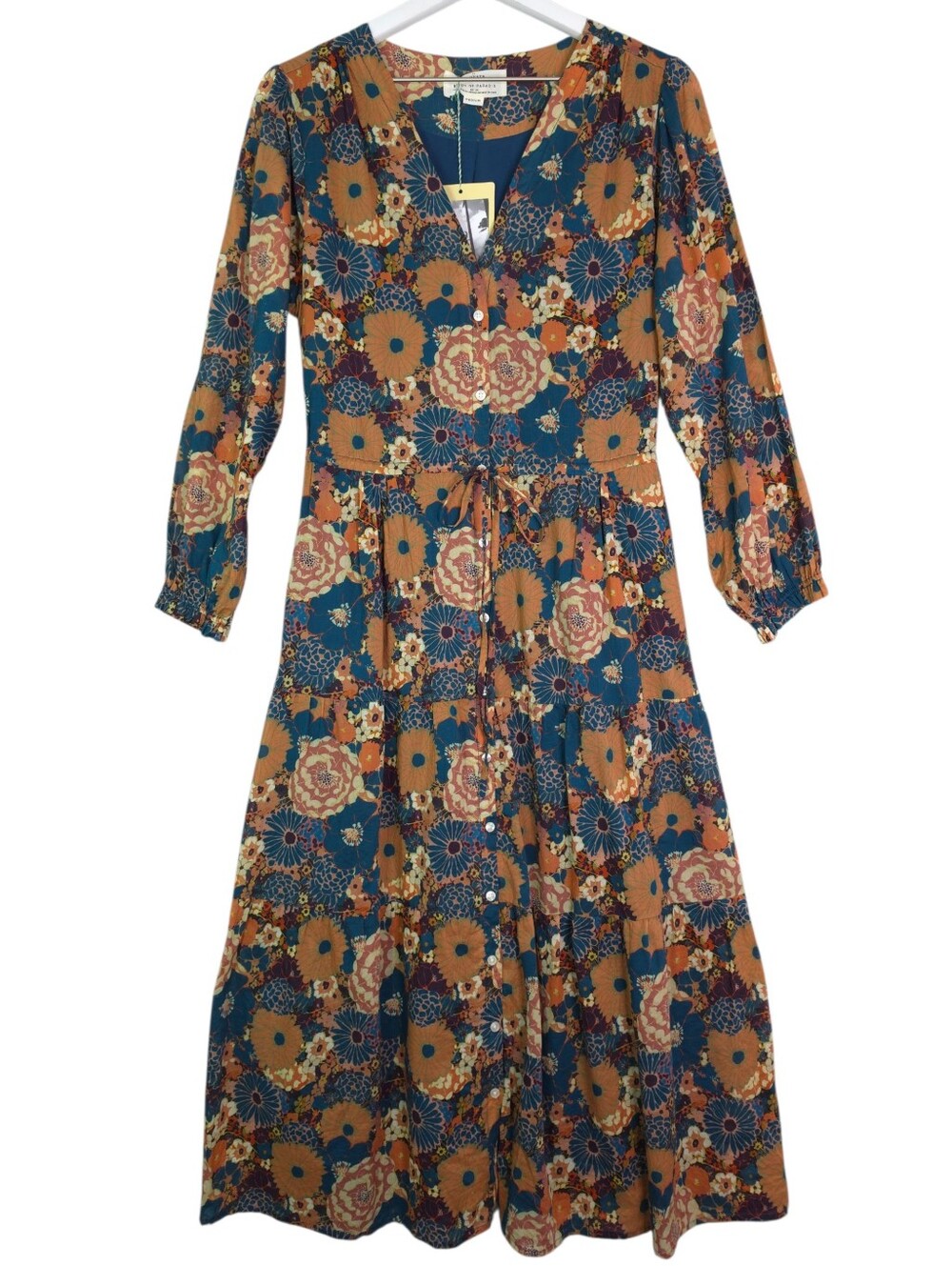 Trovata Ainsley Teal and Mustard Floral Long Sleeve Maxi Dress In Ocaso Floral - Picture 2 of 10
